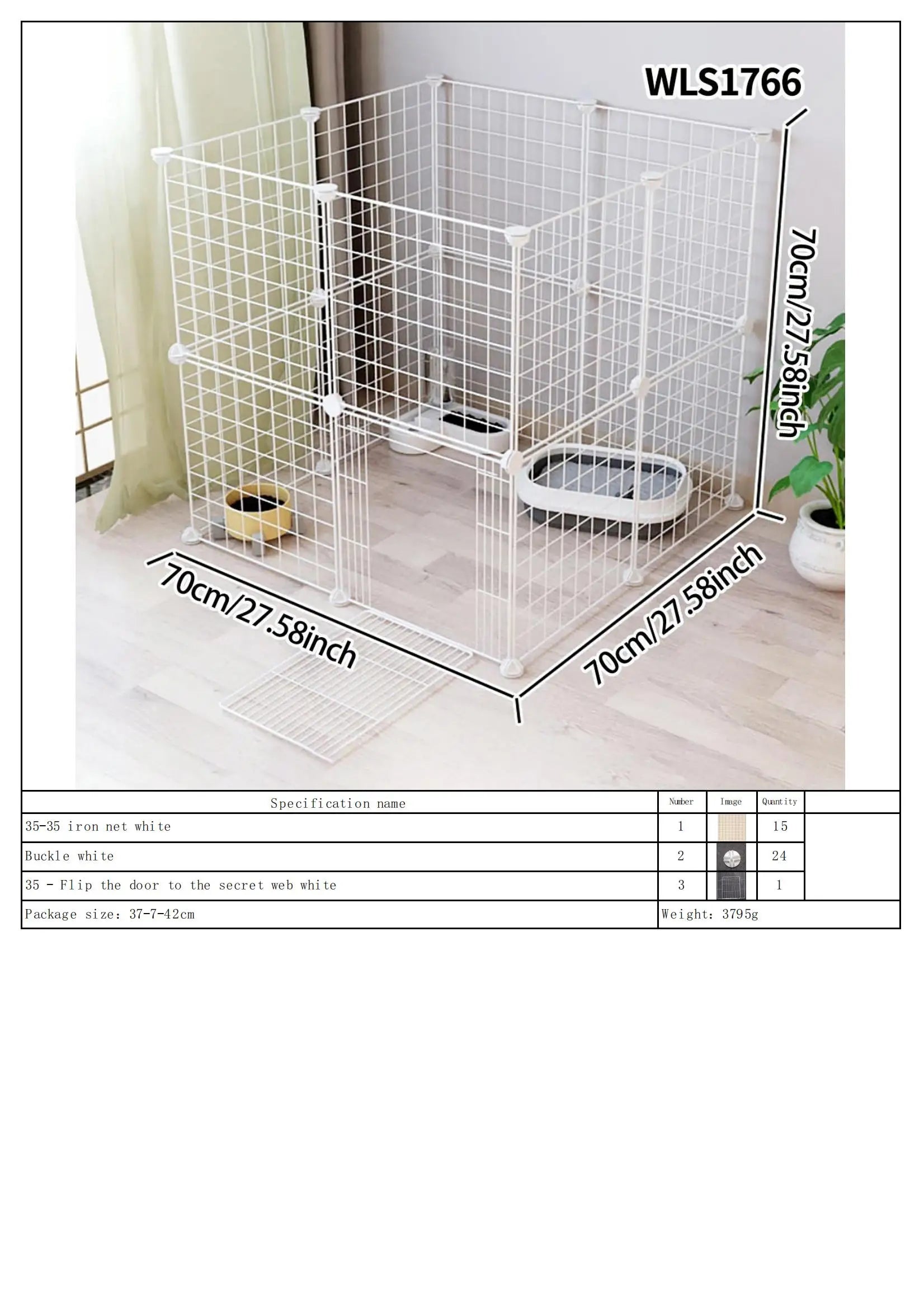 Pet Splicing Fence with Detachable Iron Mesh Gate, Isolation Barrier, Anti-Escape Gate, Indoor Fence, Easy to Assemble, Portable Cage - Play Paws Toys