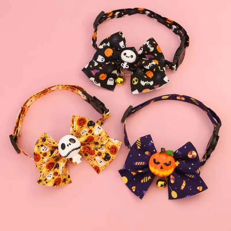 Cat Collar Halloween Bowtie Collar Small Cat Dog Safety Buckle Adjustable Necklace Decoration Style Pumpkin Cartoon Pet Collar