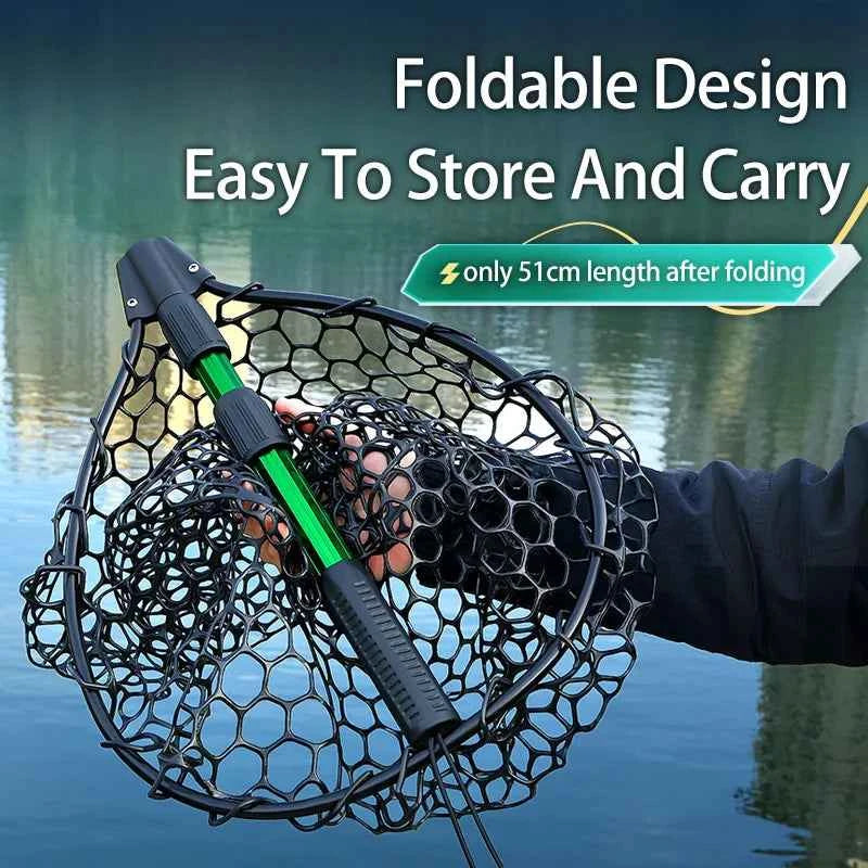 WEIHE 1pcs folding net 16# aluminum alloy net rod silicone net pocket telescopic net stream