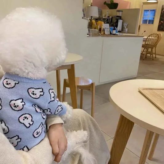 Blue Rabbit Dog Clothes Pet knitted Sweater Autumn and Winter Clothes Teddy Cat Bottoming Shirt Puppy Warm Pullover XS-XL
