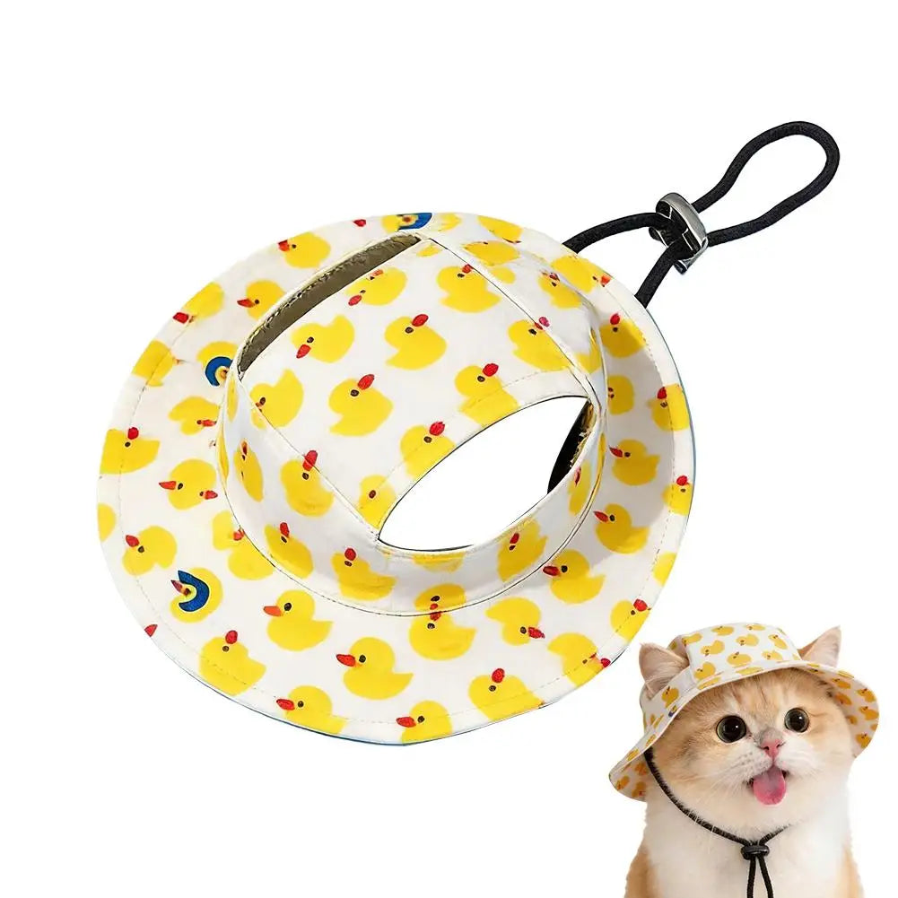 Cute Print Cat Hat for Small Medium Cats Adjustable Pet Cap Breathable Comfortable Sunscreen Hat Beach Activities