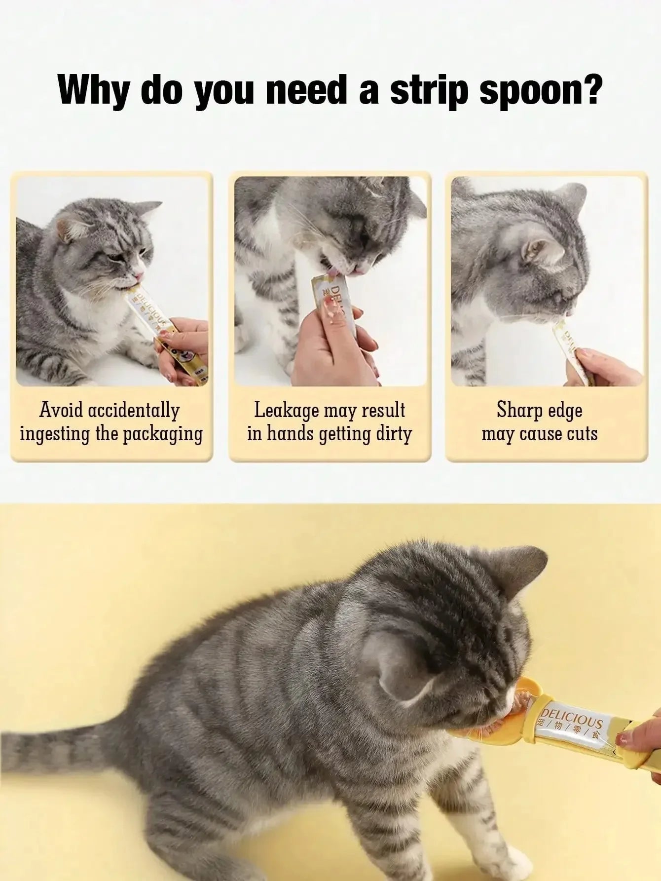 Cat Strip Feeder Spoon Long Handle Lickable Wet Food Feeder for Cats Pet Meat Mud Food Squeeze Dispense Spoon Pet Supplie