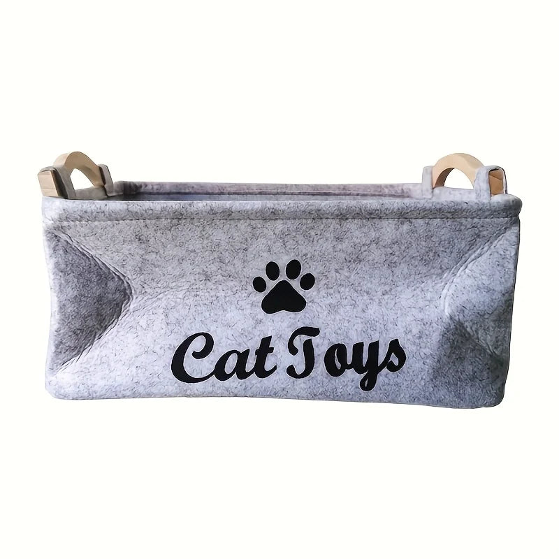 Stylish Felt Pet Toy Storage Basket - Durable Organizer for Cat & Dog Toys, Dirty Clothes, and Cleaning Supplies - Letter Print - Play Paws Toys
