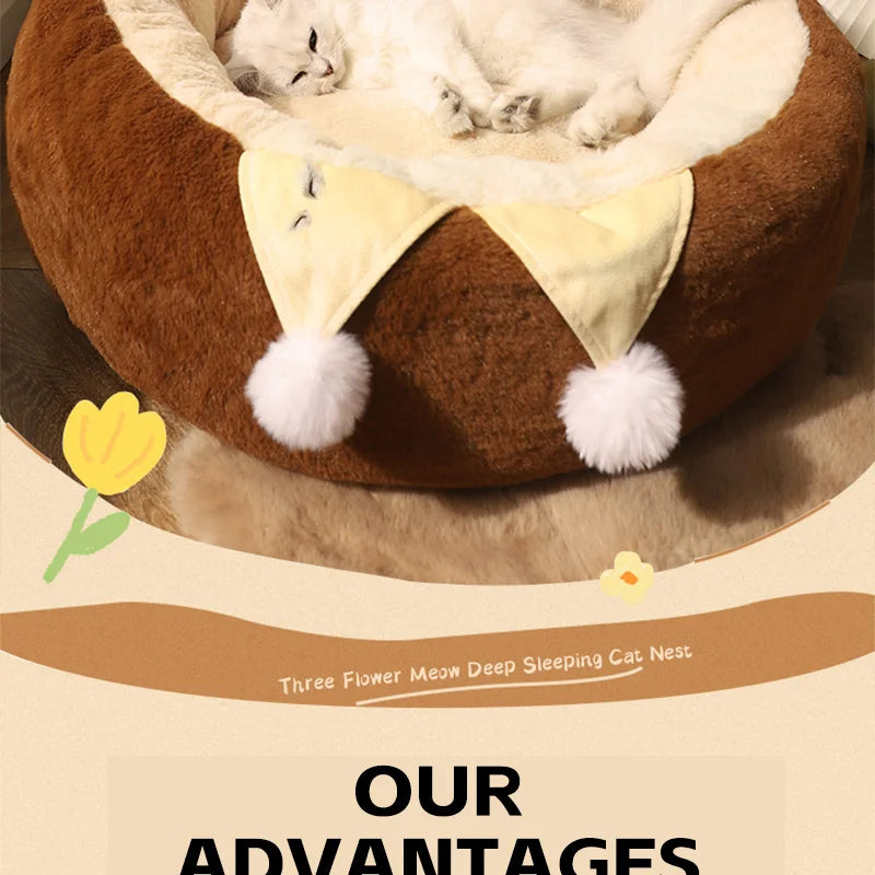 HOOPET Cats Sofa Dogs Bed Round Cat Pad Mattress Winter Warm Deep Sleep Cushion Soft Cat House Dog Nest Pet Accessories - Play Paws Toys
