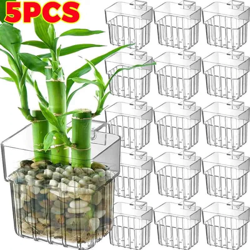 1/5pcs Aquarium Decoration Plant Cup Transparent Fish Tanks Hanging Decorations Box Pot Waterweed Cup Fish Tanks Decor Planter