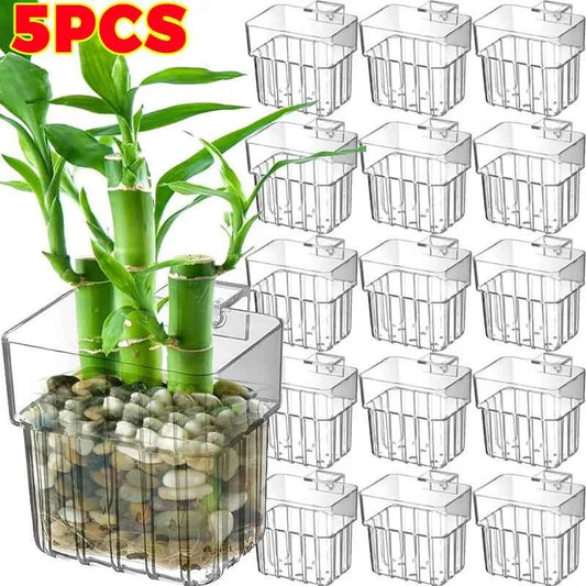 1/5pcs Aquarium Decoration Plant Cup Transparent Fish Tanks Hanging Decorations Box Pot Waterweed Cup Fish Tanks Decor Planter