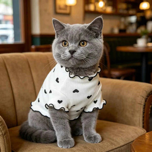 1pc  Pet cat and dog love base vest, new cute printed cat and dog clothing with wavy edges