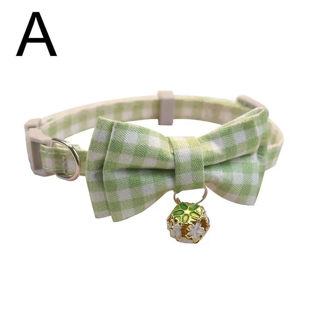 Lattice Bow Pet Cat Collar With Bell Adjustable Pet Collar Bownot Safety Necklace for Puppy Kitten Cat Cute Pattern Pet Supplies