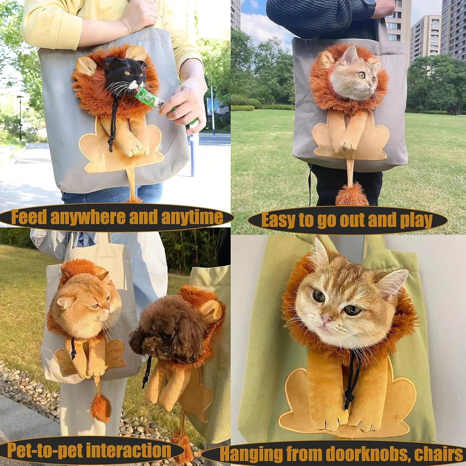 Pet Canvas Shoulder Bag Lion Shaped Carrier For Cat Comfortable Cats Carrying Pouch Handbag Puppy Messenger Bag For Out Travel - Play Paws Toys