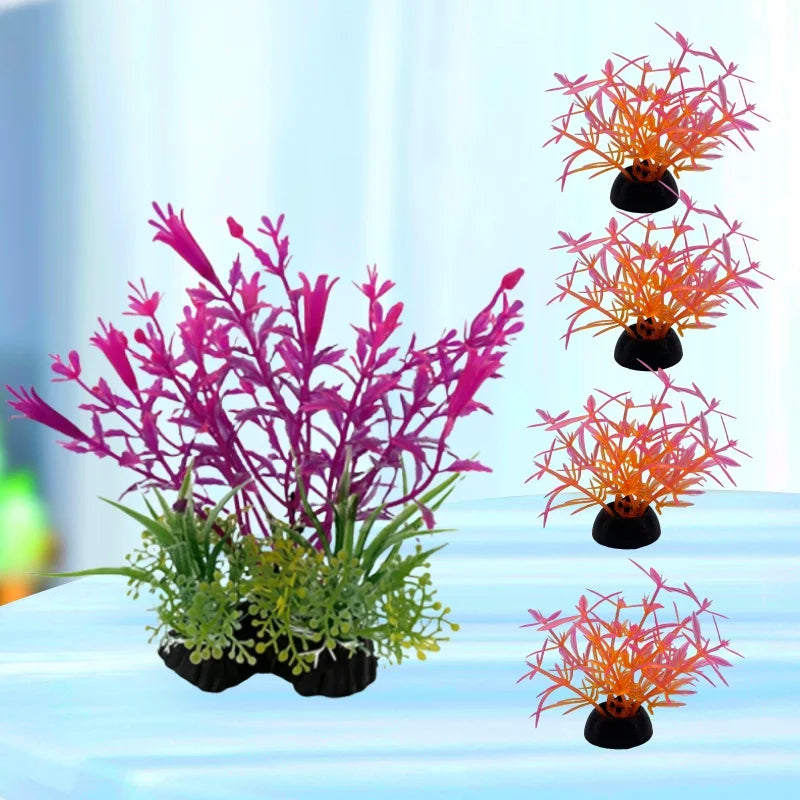 5pc Aquarium Plants Ornaments Plastic Simulation Artificial Water Grass Fish Tank Decoration Accessories