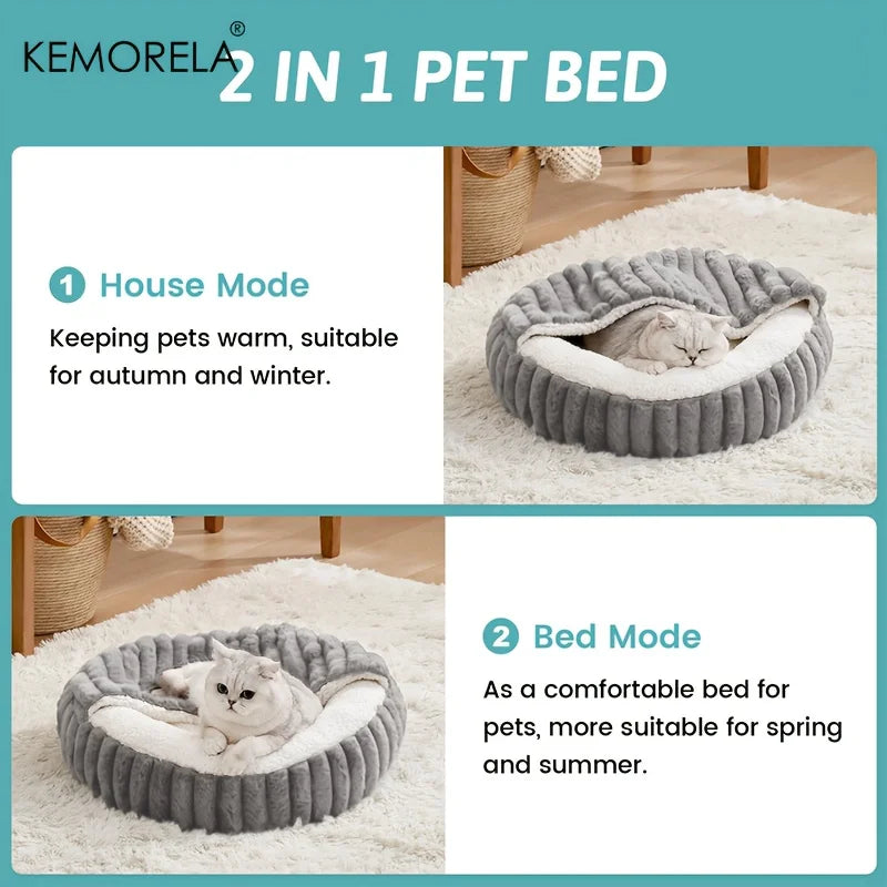 Calming Warm Kitten Bed Round Hooded Cat Cave, Indoor Puppy Sleeping Bed Suitable for Cat Dog Non-Slip Bottom Cat Cushion - Play Paws Toys