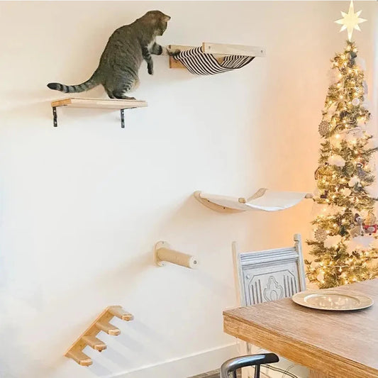 Wall-mounted Cat Climbing Frame 50cm Cat Climbing Ladder  Hammock  Activity Sisal Cat Grab Post Cat Pedal Indoor Cat House - Play Paws Toys
