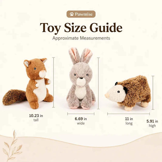 3-Piece Squeaky Plush Pet Toys Set - Rabbit, Squirrel & Mouse - Durable Crinkle Dog & Cat Toys for Small Breeds, Puppies & Kittens - Soft Chew Toys for Anxiety Relief & Interactive Play