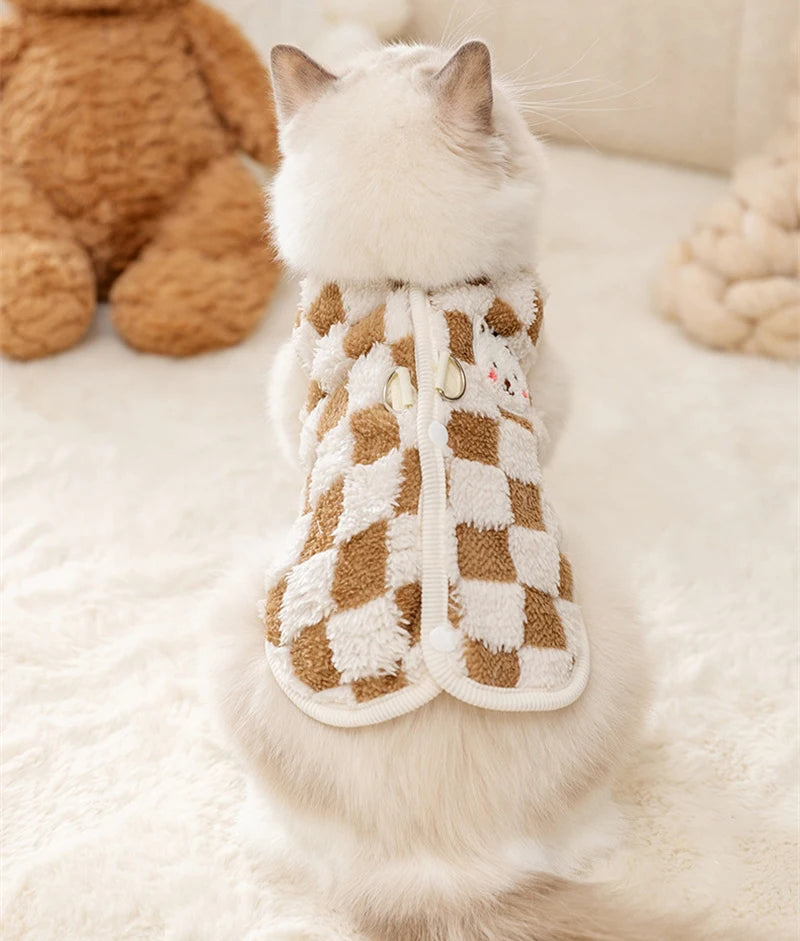 Plush Cat Puppy Button Jacket with Buckle Warm Winter Pet Clothes Cartoon Bear Print Kitten Coat Sphynx Clothing ropa para gato - Play Paws Toys