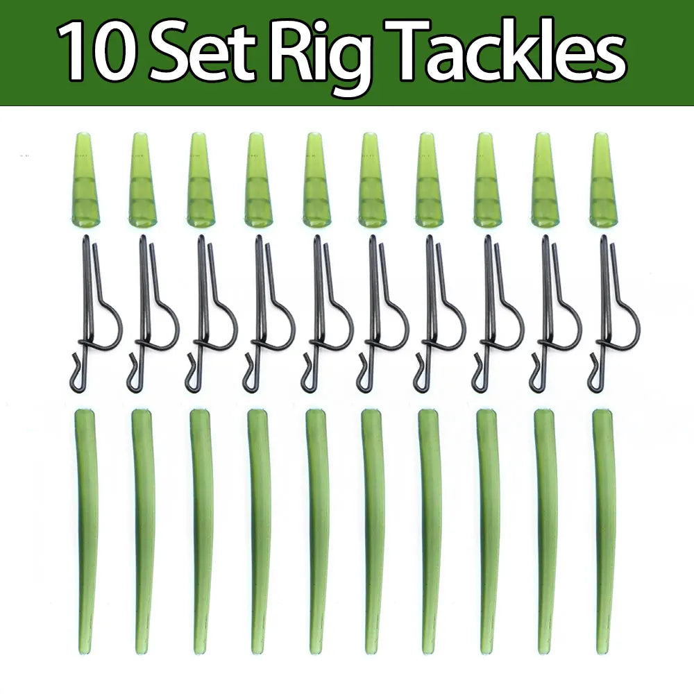 10 Set Carp Fishing Rig Tackle Set Anti Tangle Sleeve Quick Change Clips For Carp Coarse Hair Rig Making Accessories Tackle