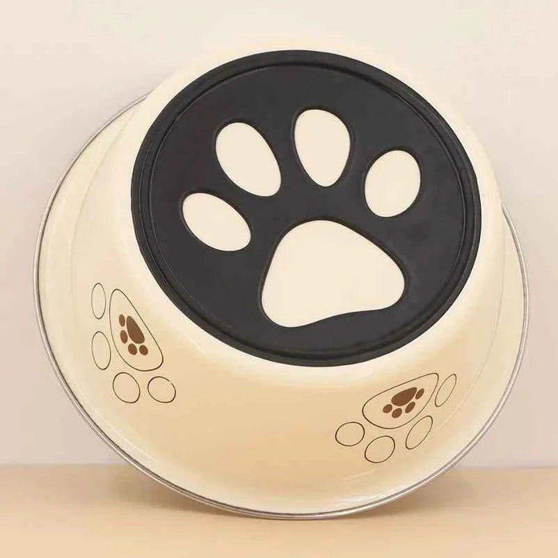 Stainless steel footprint dog bowl anti-tip non-slip cat bowl dog bowl cute cartoon pet Supplies feeding and drinking water bowl