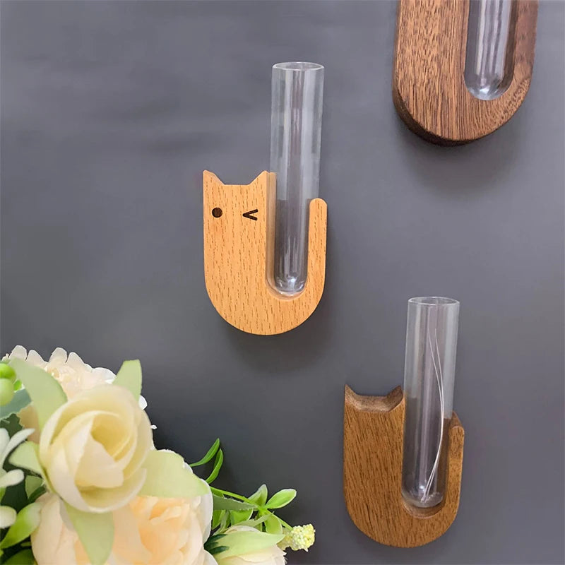 1pc Cat Whisker Vase Pet Whisker Vase Fridge Magnet Wooden And Glass Pet Hair Beard Collector Pets Souvenir Gift Home Decor - Play Paws Toys