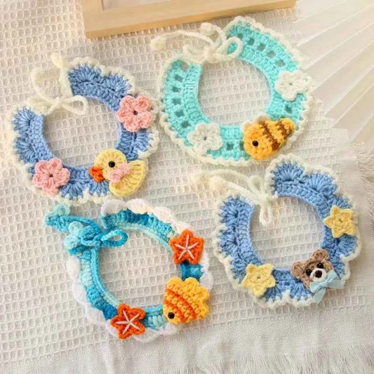 Hand-knitted Pet Collar Cat Decorative Collar Knitted Cute Dog Scarf Bib Saliva Towel Rabbit Decoration