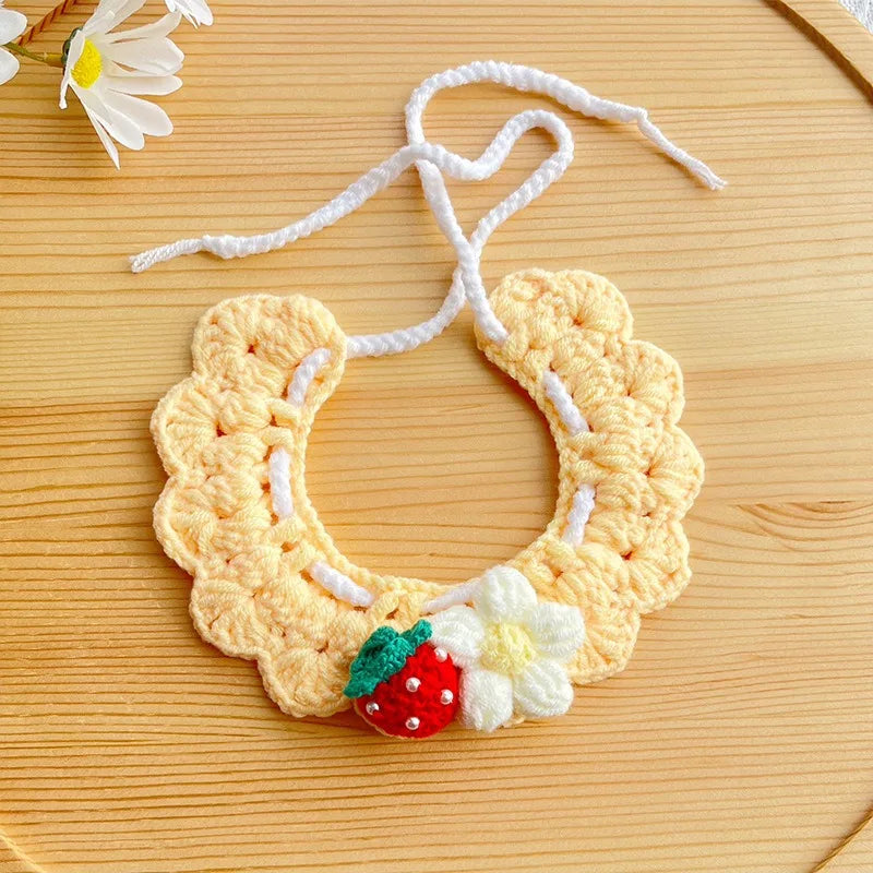 Hand-crocheted Adjustable Elastic Pet Scarf, Cute and Sweet Style Pet Collar,small Dog Scarf, Party Decoration Pet Dress-up Set