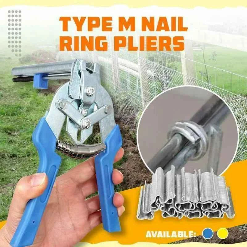 Type M Nail Ring Pliers Animal Cage Hog Ring Pliers Tool and 600pcs M Clips Staples Chicken Mesh Cage Wire Fencing Caged Clamp