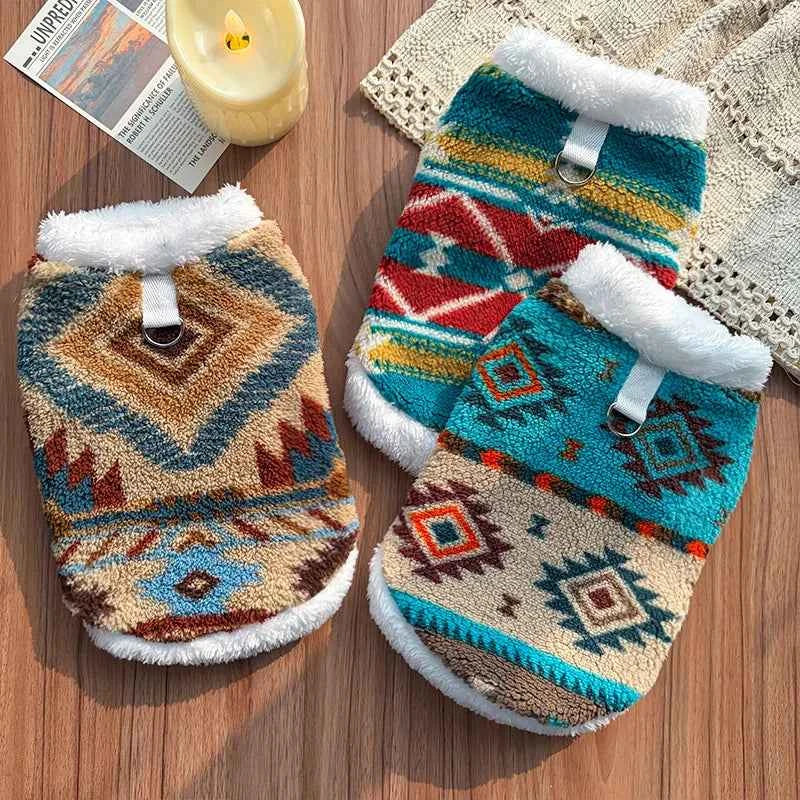 Dog Cat Plush Vest  Warm  Sleeveless Jacket, Nordic Knit Pattern Pet Coat,Fair Isle  Cozy Fleece Lined Puppy Kitten Apparl