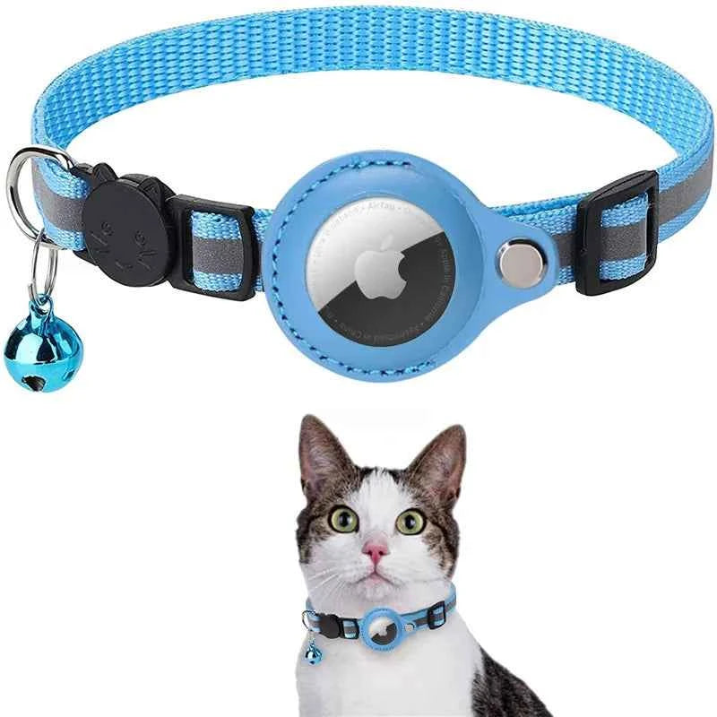 Cat AirTag Holder Collar Breakaway Reflective Strips Adjustable Kitten Collar Waterproof Cat Bell Collar Pet Air Tag Case