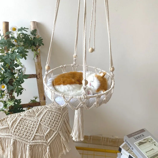 Winter Pet Hammock Cat Swing Hand Woven Cotton Rope Cats Hanging Basket  Kitten Hanging String Den Indoor Pend Nest Pet Supplies - Play Paws Toys