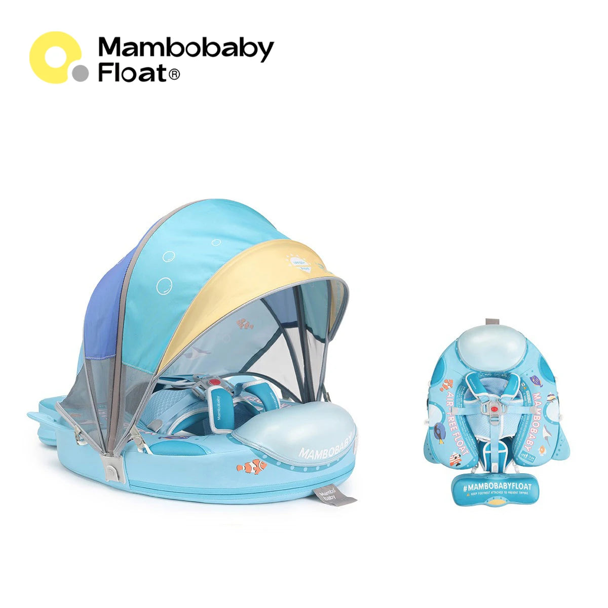 Mambobaby Baby Pool Float with Canopy & Tile Baby Swim Ring Infant Swimming Trainer Circle With Adjustable Strap for Boys Girls