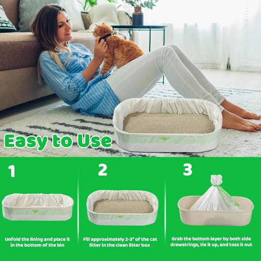 1/2/5 Rolls Heavy Duty Litter Pan Poop Bags with Drawstring Extra Thick Jumbo Cat Litter Box Liner Bags 37x18 inch