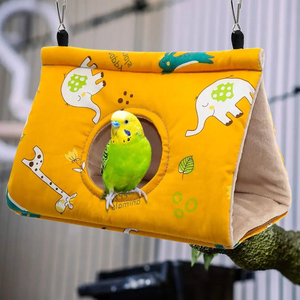 Winter Warm Bird Nest House - Hanging Hammock Velvet Shed Hut Cage Plush Fluffy Birds Hideaway Sleeping Bed Fuzzy for Parrot Par