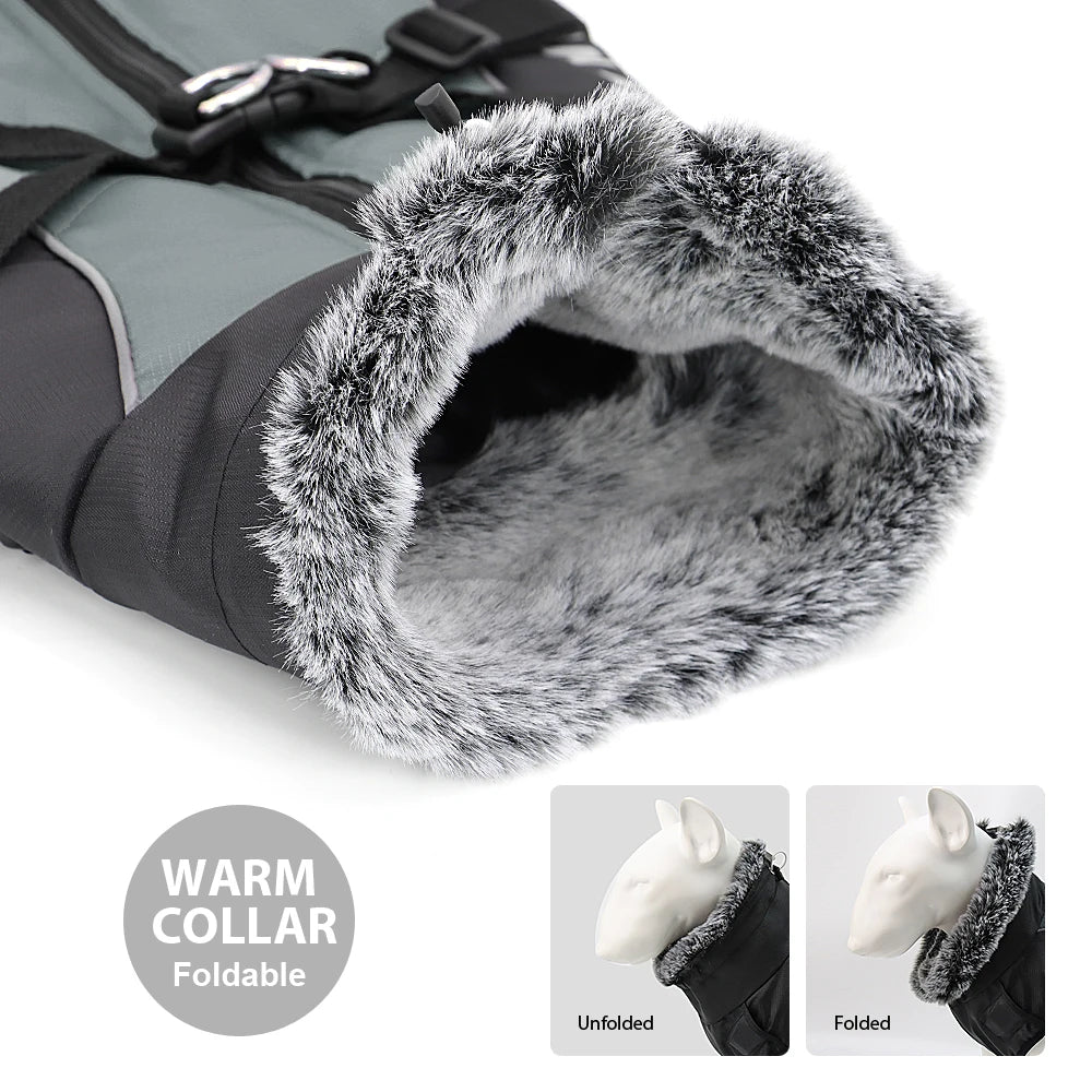 Warm Dog Clothes With Harness Winter Dog Clothes For Labrador Greyhound French Bulldog Vest Outfits Waterproof Big Dog Coat