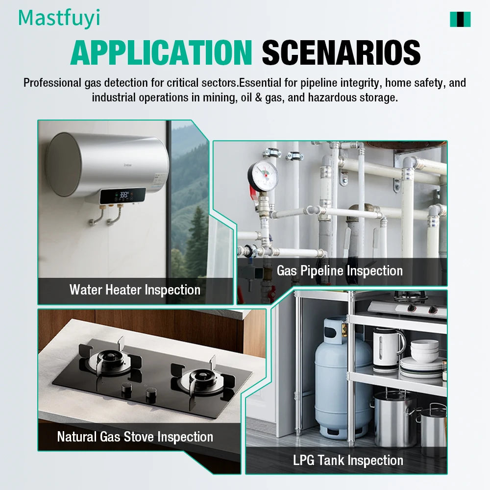 MASTFUYI FY8838 Professional Gas Leak Detector 0-9999PPM - Portable Combustible Gas Sniffer for Methane LNG Audio Visual Alarm