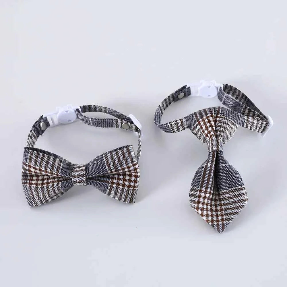 Pet Accessories for Dogs Cats Bowtie British Style Puppy Plaid Tie Breakaway Bowknot Collar for Small Dog Cat Gentleman Costume