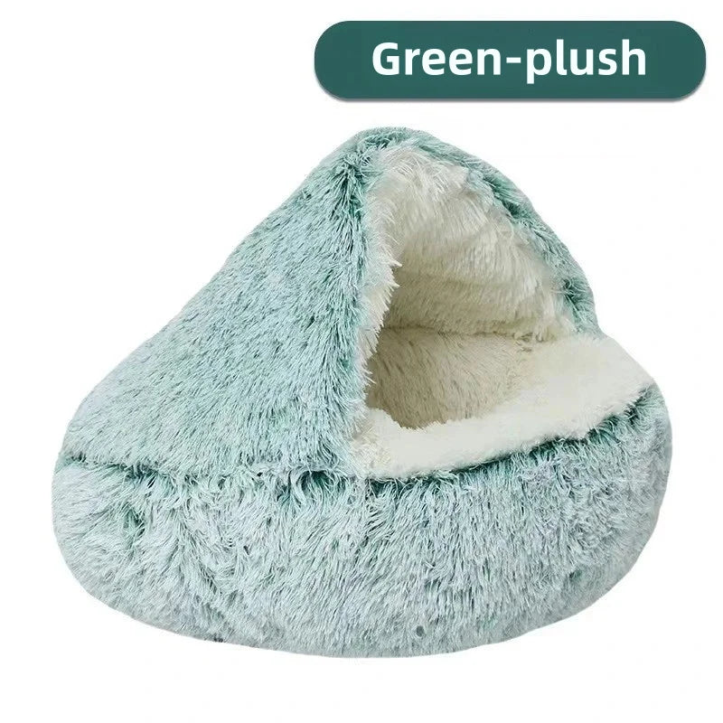 Autumn and Winter soft plush pet bed and pet bed Winter warm and cold plush comforter nest Shell cat nest semi-enclosed cat nest - Play Paws Toys