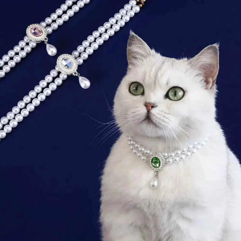 Pet Accessories Double Layer Pearl Pet Necklace Sweet Flower Pendant Cat Neck Chain Adjustable Pet Pearl Collar Photograph
