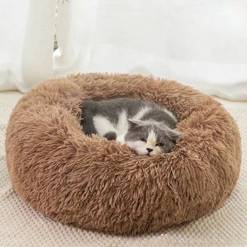 1pc Round Plush Dog Bed & Cat Nest,Non-Slip Base, Warm Soft Faux Fur Pet Bed,Perfect Christmas Gift, Cozy Home Decor