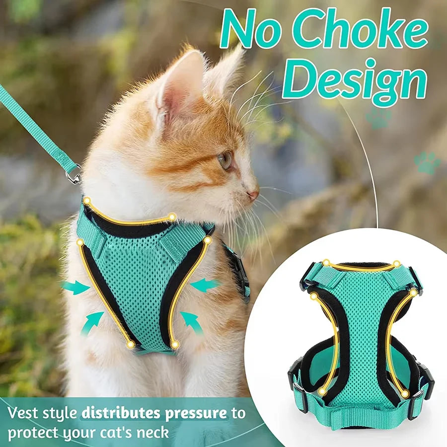Cat Harness Lead Leash Set Adjustable Reflective Escape Proof Pet Mesh Vest Harness Puppy Dog Collar Small Dog Cat Pet Supplies - Play Paws Toys