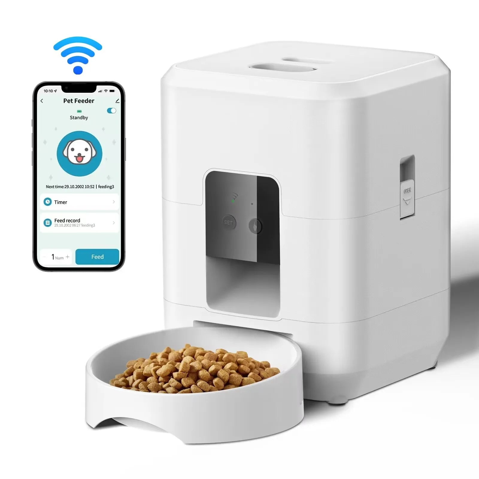 2L Push Button WiFi Camera USB Automatic Pet Feeder Smart Cat Feeder Slow Dog Feeder with Timer Video Pet Feeder Food Bowl#Color