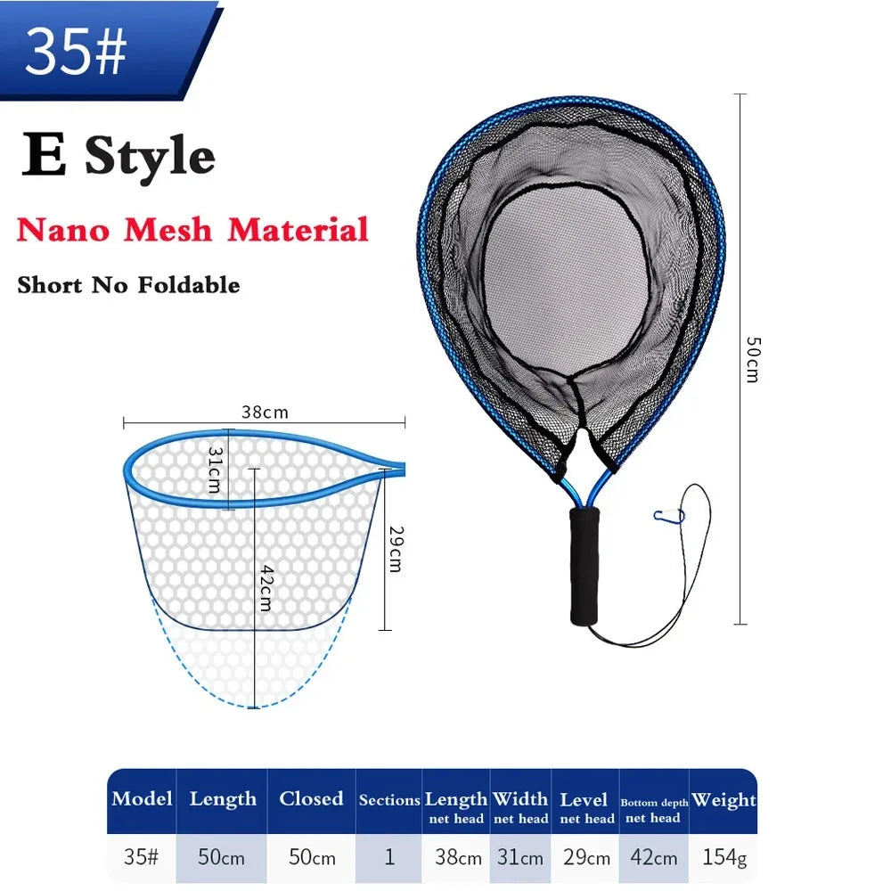 Portable Sea Fishing Long Hand Net Dip Net Folding Lure Nets Pocket Ultra Light for Big Fish Casting Fishing Silicone Mesh Tools