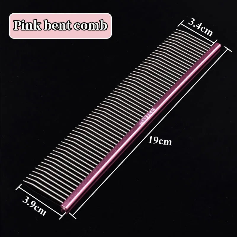 Pet Pink Comb Cat Dog Professional Stainless Steel Grooming Comb Dense Sparse Teeth Dog Cat Cleaning Brush Hair Reemoval Comb