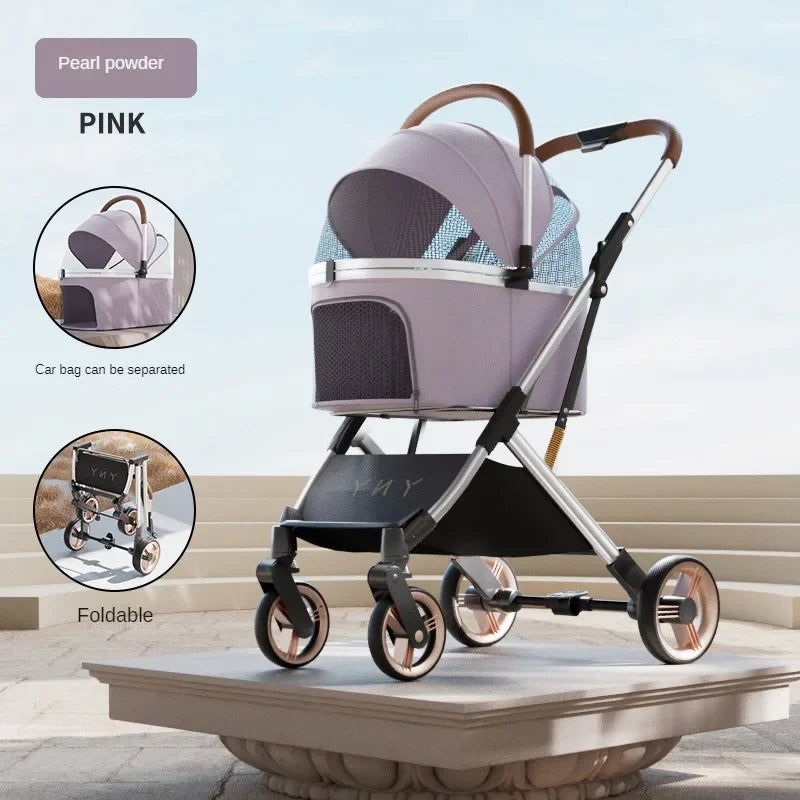 Detachable Pet Stroller Ultra-light Portable Outdoor Cat and Dog Stroller Aluminum Alloy Frame Four-wheel Shock Absorber - Play Paws Toys