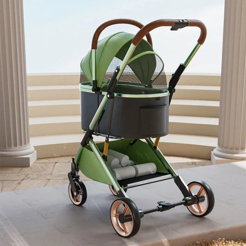 Detachable Pet Stroller Ultra-light Portable Outdoor Cat and Dog Stroller Aluminum Alloy Frame Four-wheel Shock Absorber - Play Paws Toys