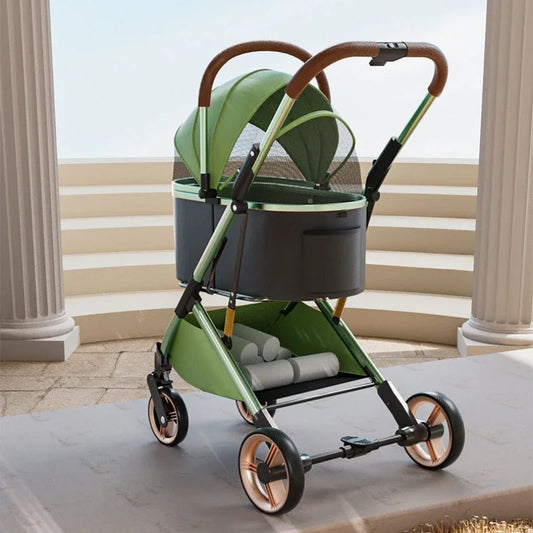 Detachable Pet Stroller Ultra-light Portable Outdoor Cat and Dog Stroller Aluminum Alloy Frame Four-wheel Shock Absorber - Play Paws Toys