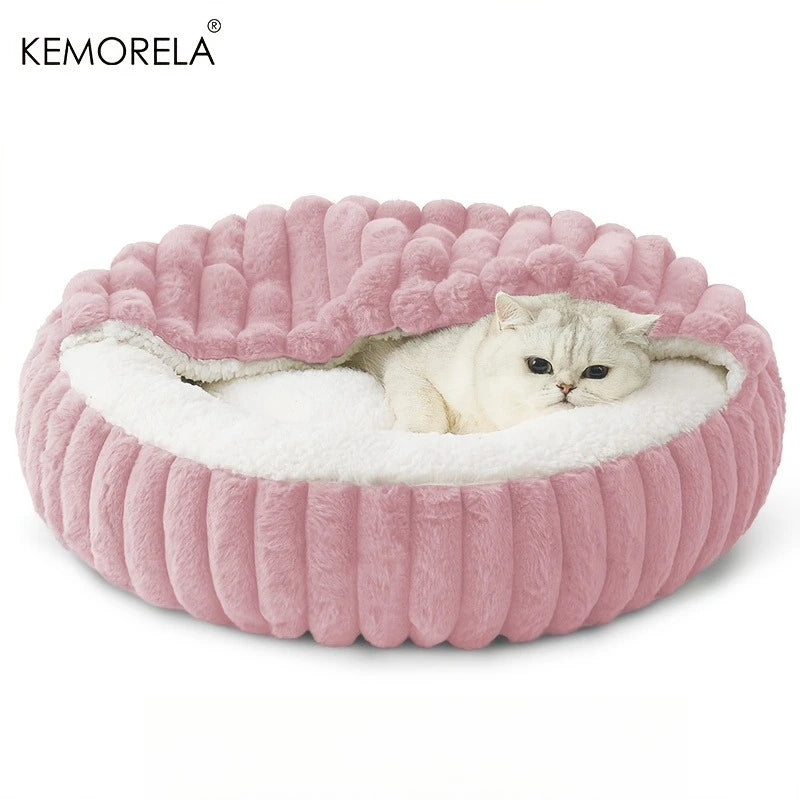 Calming Warm Kitten Bed Round Hooded Cat Cave, Indoor Puppy Sleeping Bed Suitable for Cat Dog Non-Slip Bottom Cat Cushion - Play Paws Toys