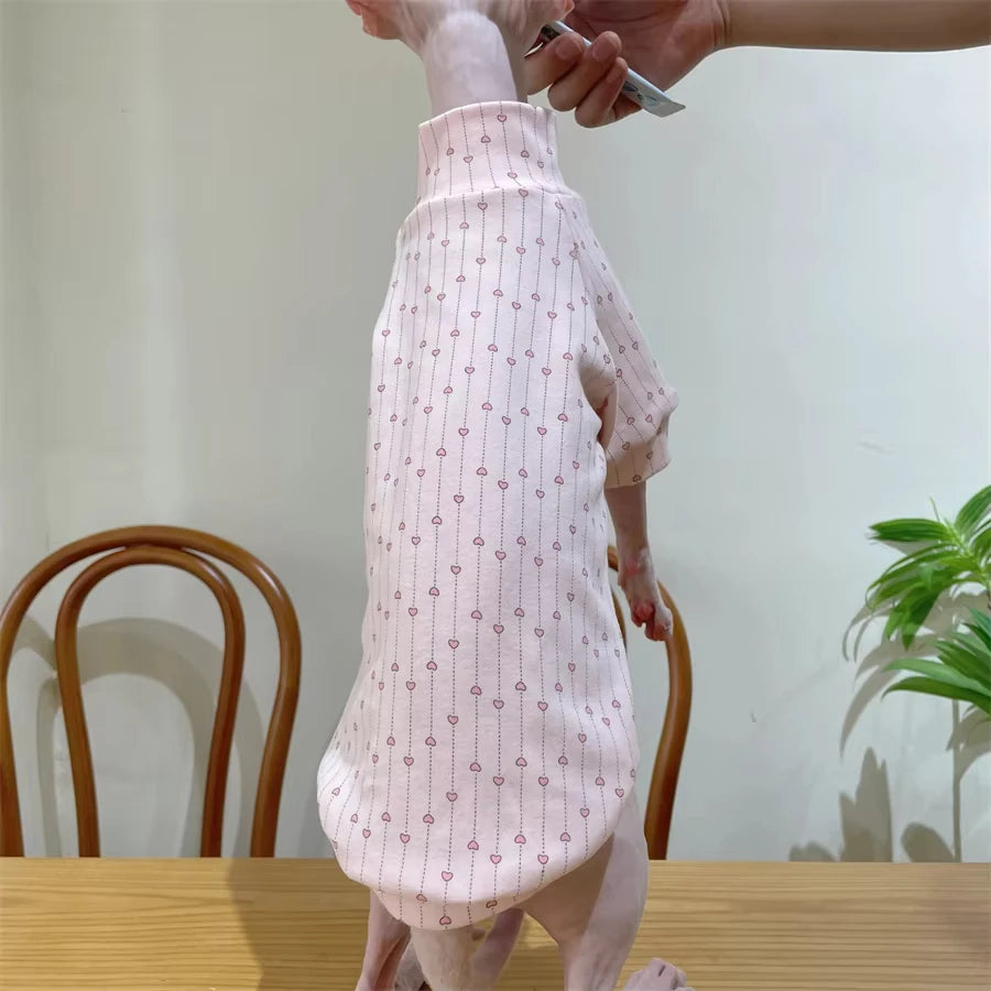 High-neck Cotton Spring Autumn Coat for Cat Soft Undershirt for Sphynx Cat in Winter Sweet Purple Beige Loungewear for Kittens - Play Paws Toys