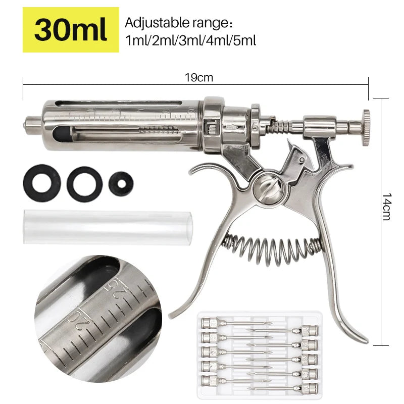 10/20/30/50Ml Automatic Continuous Syringe With Needles Adjustable Vaccine Injection for Livestock Pig Cattle Sheep Chicken