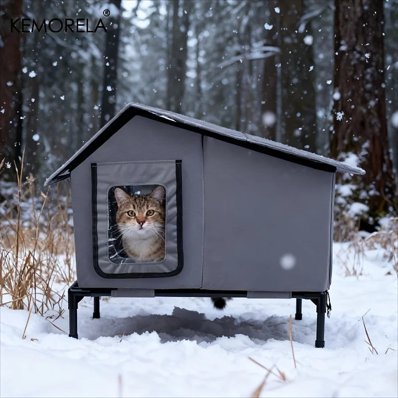 KEMORELA Winter Outdoor Cat House Equipped with an Escape Door - Large Feral Cat Shelter Collapsible Shelter for Small Dogs&Cats - Play Paws Toys