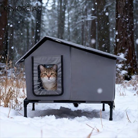 KEMORELA Winter Outdoor Cat House Equipped with an Escape Door - Large Feral Cat Shelter Collapsible Shelter for Small Dogs&Cats - Play Paws Toys