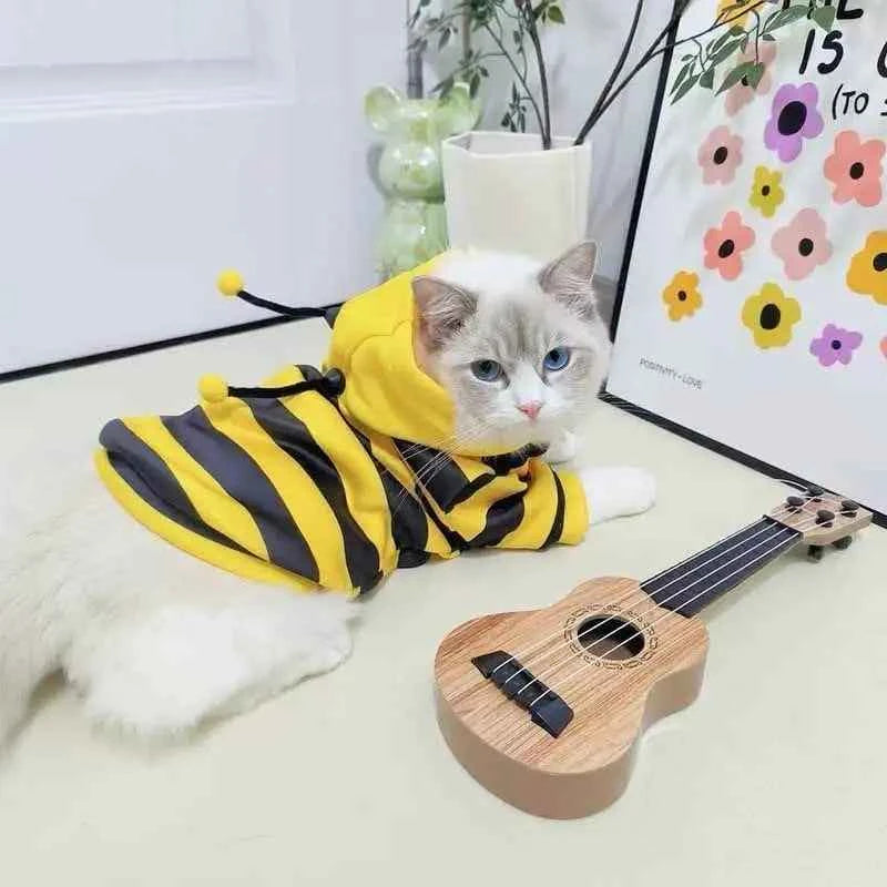 Funny Cat Clothes Anti-Slip Small Bee Beagle Dog Cute Blue Cat Spring and Autumn New Pet Hoodie