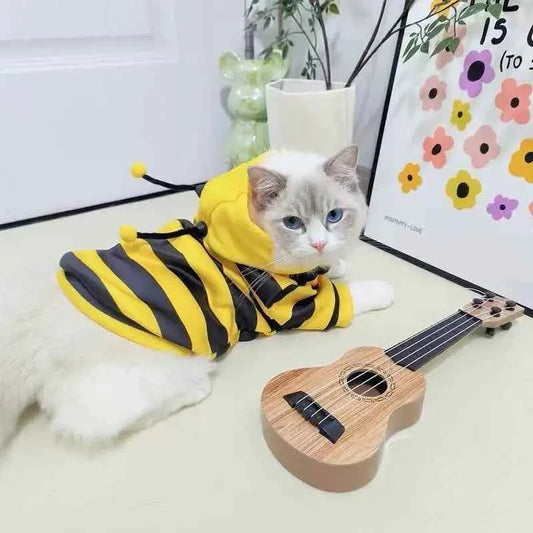 Funny Cat Clothes Anti-Slip Small Bee Beagle Dog Cute Blue Cat Spring and Autumn New Pet Hoodie
